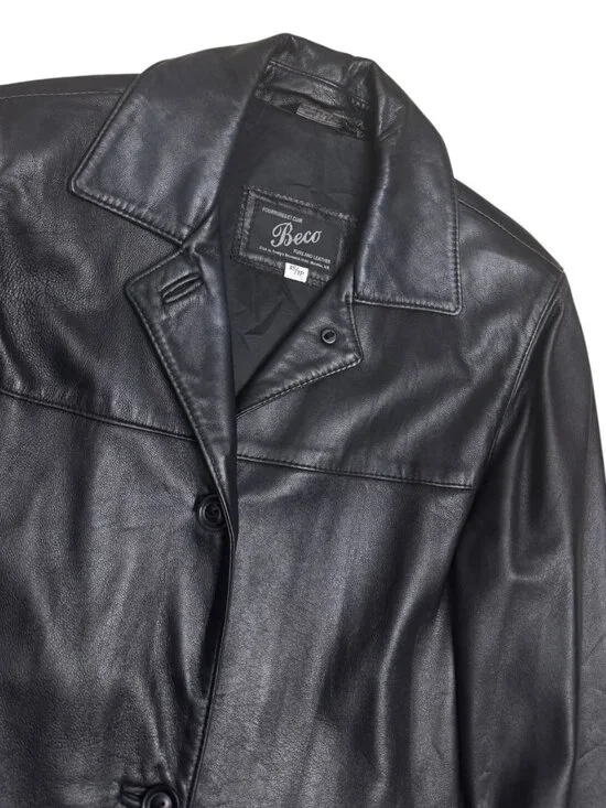 VINTAGE BECO LEATHER Black Business Casual Trench retro Jacket Coat Womens XS - Picture 3 of 6